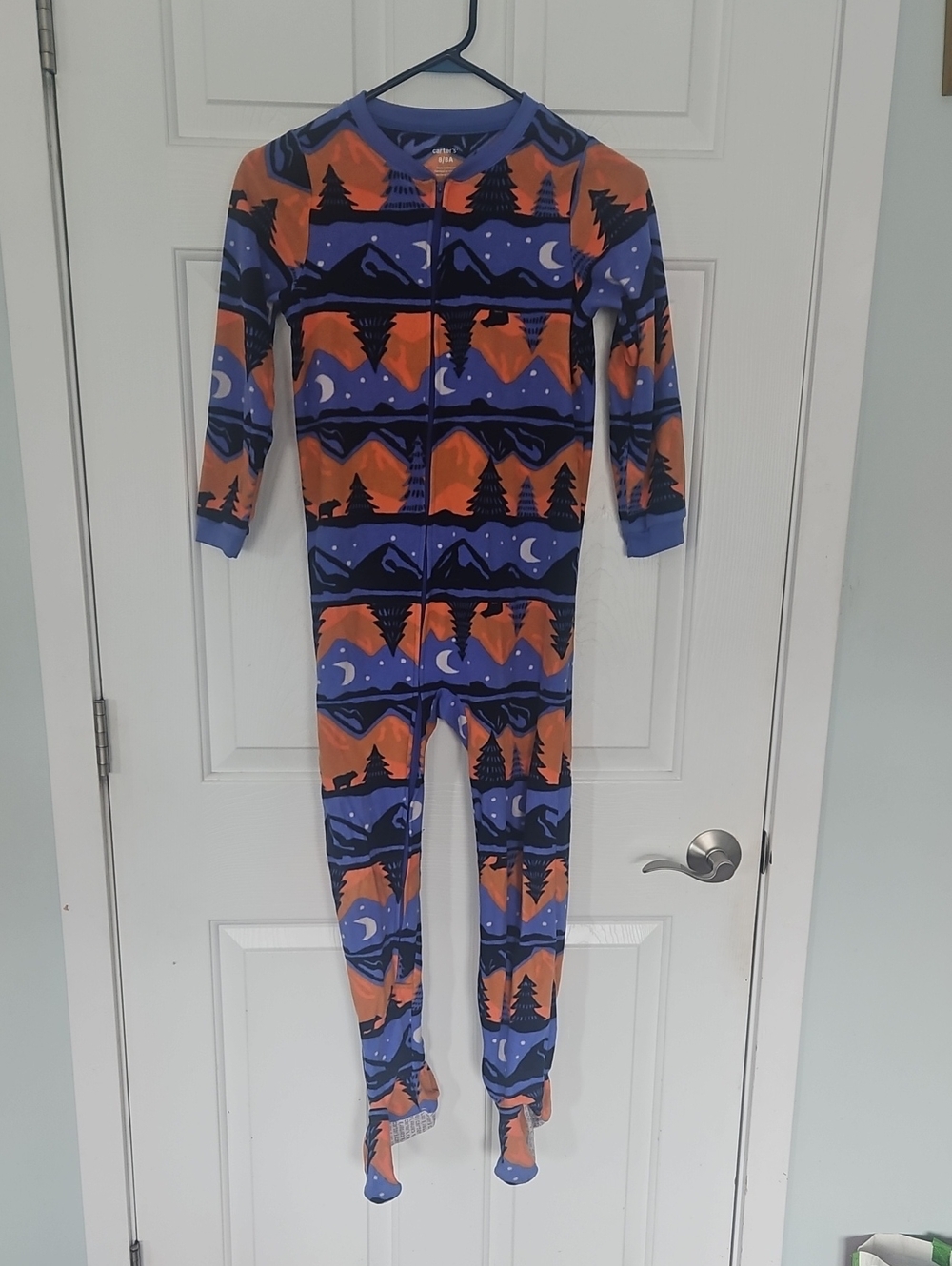 Carter's Blue & Orange Mountain Night Footed One-Piece